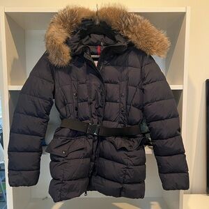 Moncler Black Down Puffer Jacket with Fur Trim